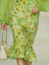 Lazy And Stylish Off-the-shoulder Long-sleeved Chiffon Midi Dress