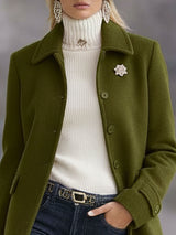 Casual Retro Olive Green Woolen Coat
