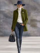 Casual Retro Olive Green Woolen Coat