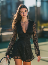 Elegant And Charming Sporty Zipper V-neck Lace Mini Dress