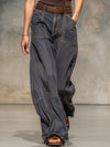 Relaxed Loose Vintage Raw Edge Dark Grey Wide Leg Jeans