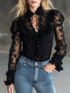Stylish Black Lace Ruffled Button-down Shirt