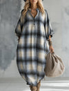 Elegant O-shaped Blue And White Checkered Midi Dress