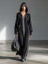 Stylish Black Knit Patchwork White Hooded Zip-up Maxi Dress