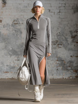 Sporty Style Stand-collar Top With Contrasting Trim And Matching Skirt Set