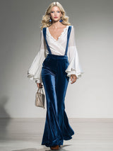 Loose And Casual Wide-leg Blue Velvet Overalls