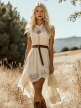 【24-hour shipping out】Romantic Bohemian Lace Trim Sleeveless Midi Dress