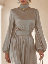 Elegant And Stylish Silver High-neck Maxi Dress