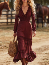 Red Mushroom Print Maxi Dress with Elastic Waist