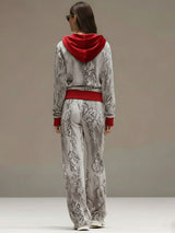Casual Sporty Retro Snakeskin Gray Velvet Hooded Sweatshirt Wide-Leg Set