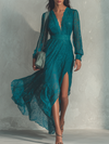 Retro Sexy V-neck Side Slit Lace Midi Dress