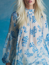 Personality Fashion Retro Semi-high Neck Ruffled Hem Leopard Print White Chiffon Mini Dress