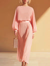 Elegant And Loose-fitting Pink Chiffon Top And Skirt Set
