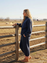 Casual Navy Blue Polar Fleece Half-zip Sweatshirt Pants Sports Set