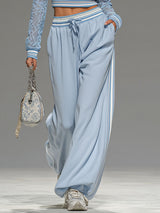 Lace Long-sleeved Zip-up Cropped Top And Wide-leg Pants Set