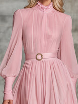 Pink Chiffon Ruffle Maxi Dress