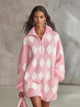 Vintage Charming Classic Argyle Knit Mini Dress