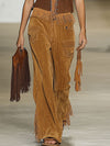【24-hour shipping out】Casual Loose Vintage Caramel Suede Rivet Tassel Wide Leg Pants