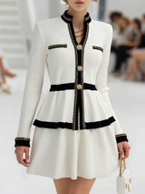 【24-hour shipping out】Elegant Urban High Quality Long Sleeve Top And Pleated Skirt Two Piece Set