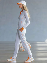 Fashionable Sporty Gray-blue Long-sleeved Half-zip Top And Trousers Set