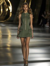 【24-hour shipping out】Casual Fashion Half Zip Cargo Pocket Sleeveless Mini Dress