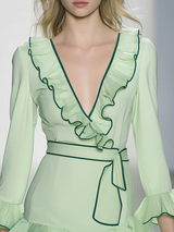 Elegant V-neck Ruffled Chiffon Mini Dress