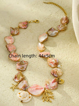 Beach Style Pink Shell Coral Stainless Steel Necklace