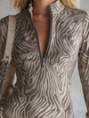 Stylish Retro Lace-trimmed Khaki Zebra Print Faux Suede Mini Dress