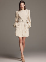 Stylish And Casual Beige Cotton Blend Mini Dress