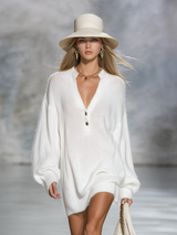 Casual Elegant V-neck Solid Color Knitted Mini Dress