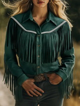 Bohemian Retro Tassel Lapel Long Sleeve Suede Shirt