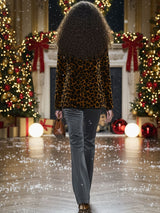 【24-hour shipping out】Casual Fashion Velvet Leopard Print Lapel Gold Edge Blazer