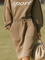 Loose-fitting Casual Stand-up Collar Brown Cotton Midi Dress