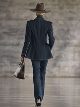 Fashion Retro Topstitched Navy Blue Denim Jacket