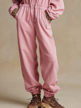 Casual Sporty Retro Pink Cotton Long-Sleeved Leopard Print Jumpsuit