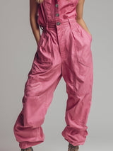 Casual And Stylish Pink Sleeveless Shirt And Loose-fitting Trousers Set