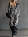 Trendy Sporty Grey Gradient Black Hooded Jumpsuit