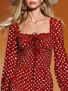 Stylish And Retro White Polka Dot Red Cotton Maxi Dress