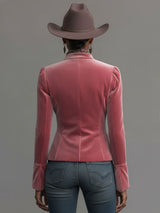 Western-style Stand-up Collar Single-breasted Floral Embroidered Velvet Jacket