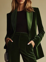 High-End Temperament Loose Retro Green Velvet Suit
