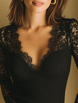 Stylish And Charming Black Lace V-neck Blouse