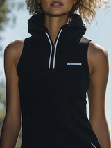 【24-hour shipping out】Fashionable Sporty Sleeveless Black Hooded Mini Dress