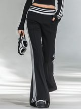 Sporty And Stylish Stand-up Collar T-shirt And Flared Pants Set