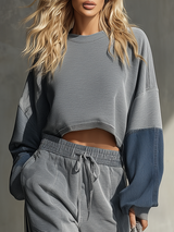 Casual Sporty Color-blocked Grey Sweatshirt And Wide-leg Pants Set