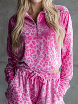Leopard Print Velvet Top And Shorts Set