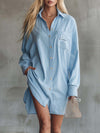 Relaxed Casual Versatile Front Button Light Blue Denim Shirt-style Mini Dress