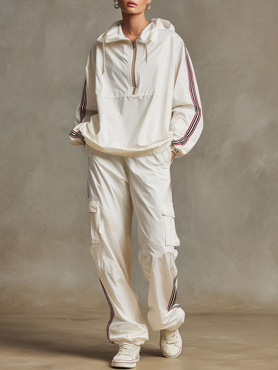 Casual Sports Webbing White Quick-drying Hooded Sun Protection Sweatpants Set