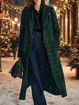 【24-hour shipping out】Casual Loose Retro Pocket Woolen Plaid Mid-Length Coat