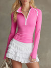 Sporty Pink Lycra Half-Zip Top And Ruffled Skirt Set
