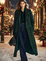 【24-hour shipping out】Casual Loose Retro Pocket Woolen Plaid Mid-Length Coat